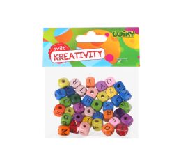 Korálky dřevěné barevné 40ks Abeceda