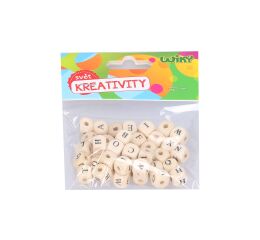 Korálky dřevěné bílé 40ks Abeceda