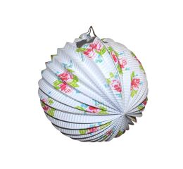 Lampion koule bílá s květy 25 cm