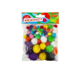 Pom pom glitter mix velikostí, 80ks
