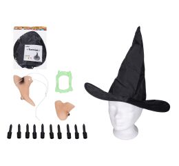 Set karneval - čarodějnice (nos, brada, prsty, klobouk a zuby)