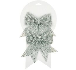 Mašle vánoční stříbrná s kamínky 2ks, 12cm