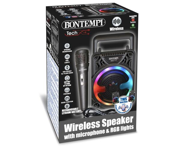 Bontempi Bezdrátový reproduktor s mikrofonem a RGB osvětlením 11,5x19x9 cm