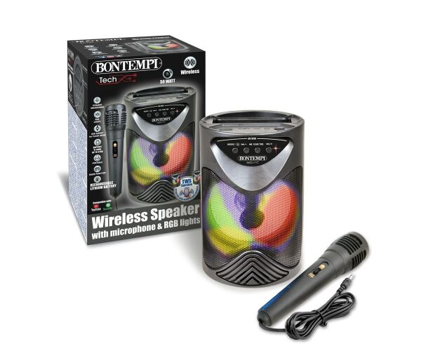 Bontempi Bezdrátový reproduktor s mikrofonem a RGB osvětlením 12,5x12,5x18 cm