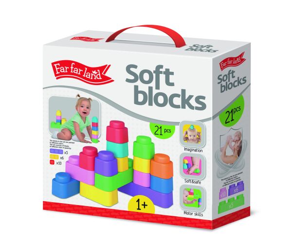 Far Far Land Stavebnice 21 bloků měkká barevná