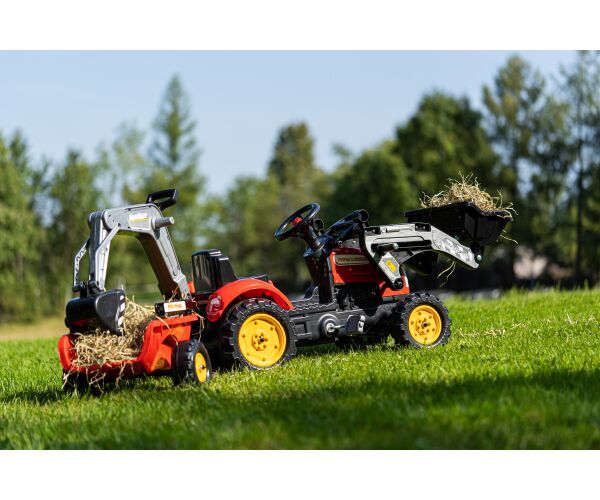 Falk Šlapací traktor Vintage 2058N s lžící, bagrem a přívěsem, červený