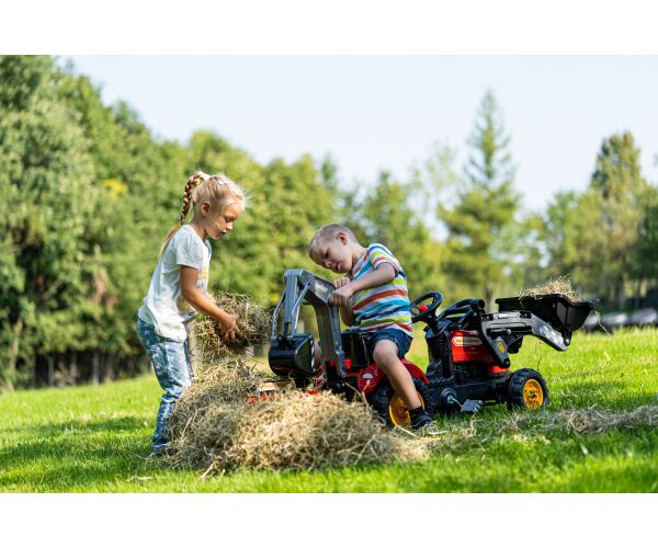 Falk Šlapací traktor Vintage 2058N s lžící, bagrem a přívěsem, červený