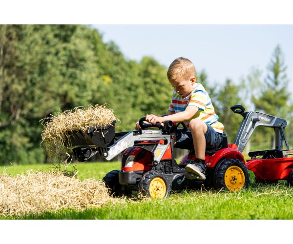 Falk Šlapací traktor Vintage 2058N s lžící, bagrem a přívěsem, červený