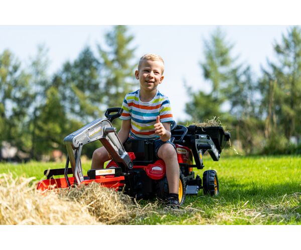 Falk Šlapací traktor Vintage 2058N s lžící, bagrem a přívěsem, červený