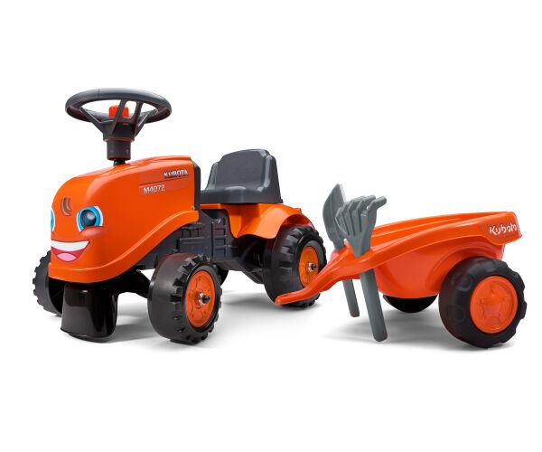 FALK 260C Baby Kubota ride-on traktor s přívěsem, hrable a lopata