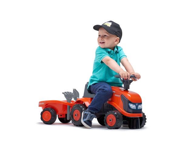 FALK 260C Baby Kubota ride-on traktor s přívěsem, hrable a lopata