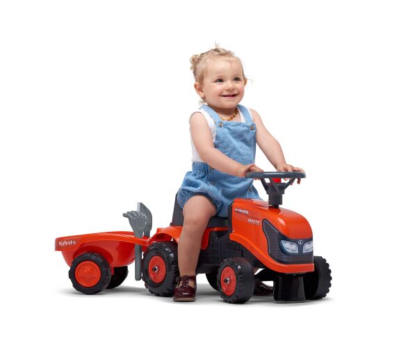 FALK 260C Baby Kubota ride-on traktor s přívěsem, hrable a lopata