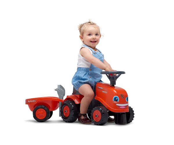 FALK 260C Baby Kubota ride-on traktor s přívěsem, hrable a lopata