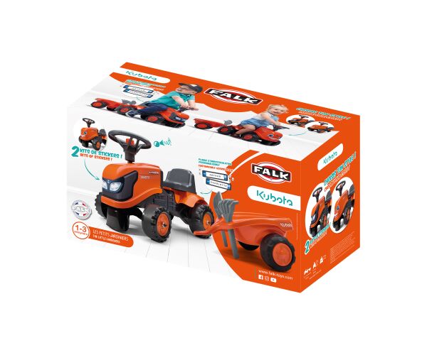 FALK 260C Baby Kubota ride-on traktor s přívěsem, hrable a lopata