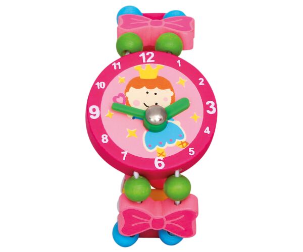 Hodinky víla dřevěné růžové 8cm