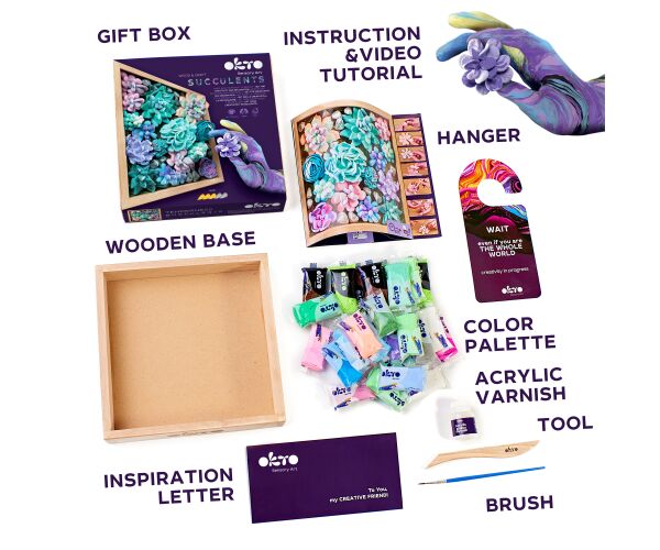 OKTO Tenderness Výtvarná modelovací sada sukulenty v dřevěném rámu 21x21 cm