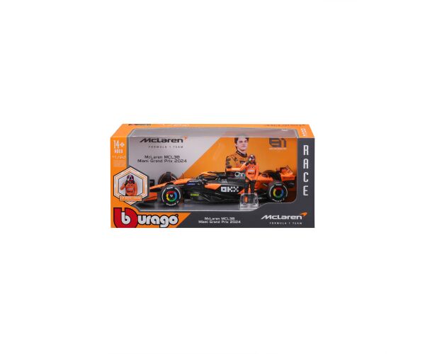 Bburago 1:24 RACE Formula F1 - McLaren F1 Team MCL38(2024) #81 (Oscar Piastr) -with driver and decor