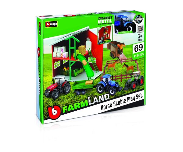 Bburago Farmland Koňské stáje s traktorem