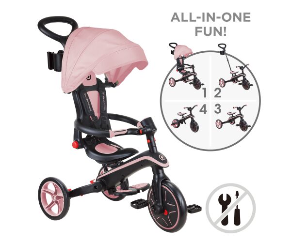 Globber Tříkolka dětská skládací 4v1 - Deep Pastel Pink