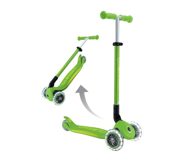 Globber Koloběžka dětská trojkolečková Plus - Primo Foldable Plus Lights V2 Apple Green svítící kolečka