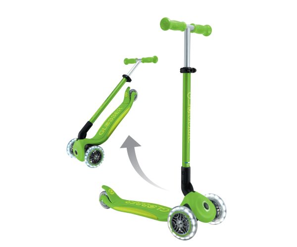 Globber Koloběžka dětská trojkolečková Plus - Primo Foldable Plus Lights V2 Apple Green svítící kolečka