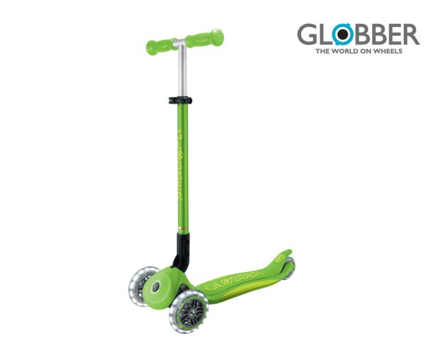 Globber Koloběžka dětská trojkolečková Plus - Primo Foldable Plus Lights V2 Apple Green svítící kolečka
