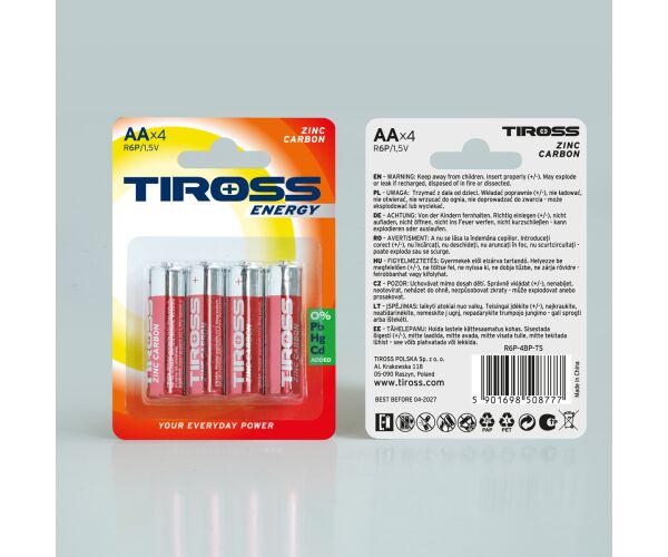 Baterie AA (R6P, 1.5V) zinko-uhlíkové balení 4 ks
