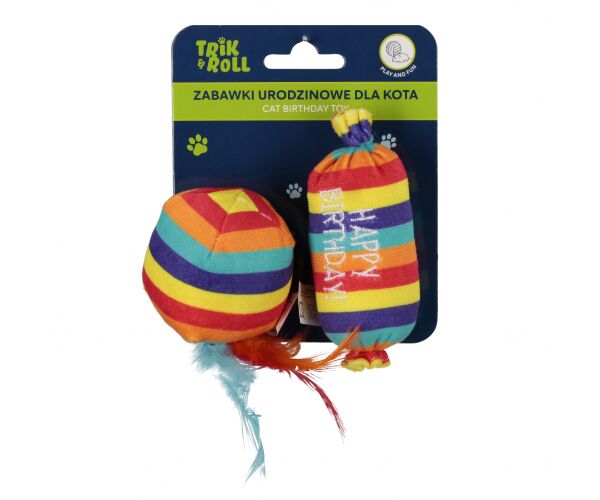 Hračka pro mazlíčky Textilní hračky pro kočky motiv narozenin set 10cm a 13cm