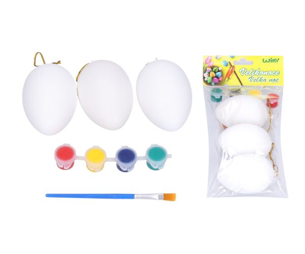 Vajíčka na vybarvení 5x8cm, 3 ks + barvy + štětec