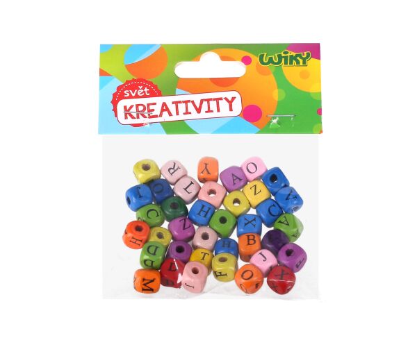 Korálky dřevěné barevné 40ks Abeceda