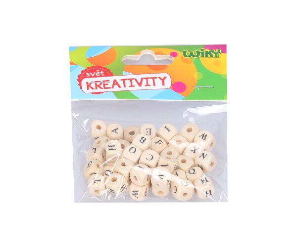 Korálky dřevěné bílé 40ks Abeceda