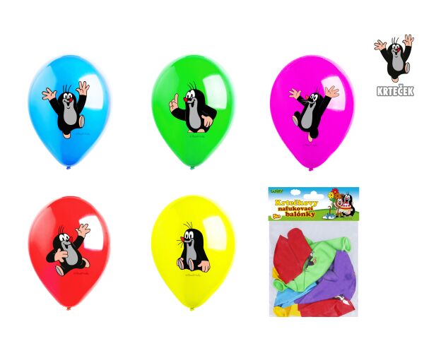 Balónek nafukovací 30cm Krtek - sada 5ks, 5 designu