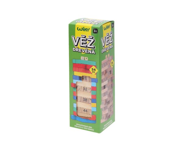 Věž dřevěná s čísly 54 dílků 6,3x6,3x20 cm, Český obal