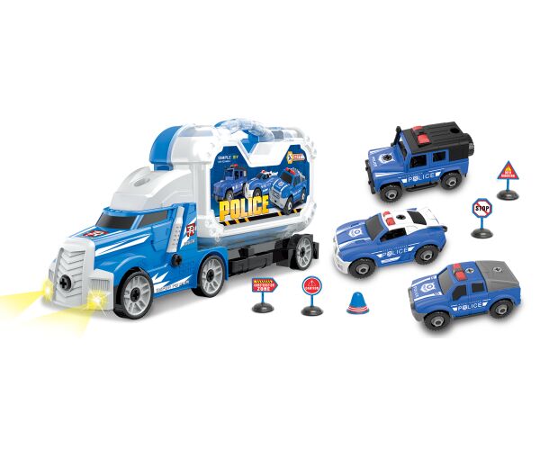 Kamion policejní s 3 auty šroubovací s efekty 42 cm