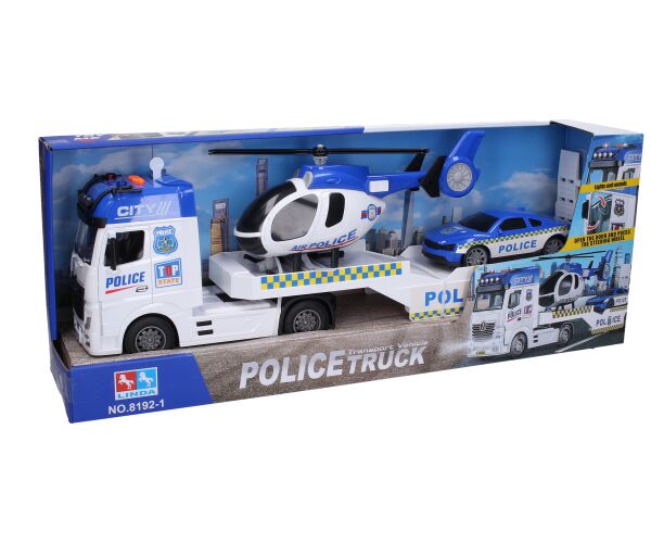 Auto policie tahač 55 cm a helikoptéra s efekty set