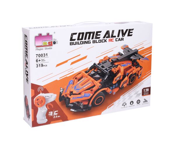Stavebnice Auto oranžové RC na dálkové ovládání 18,5 cm 319 dílků