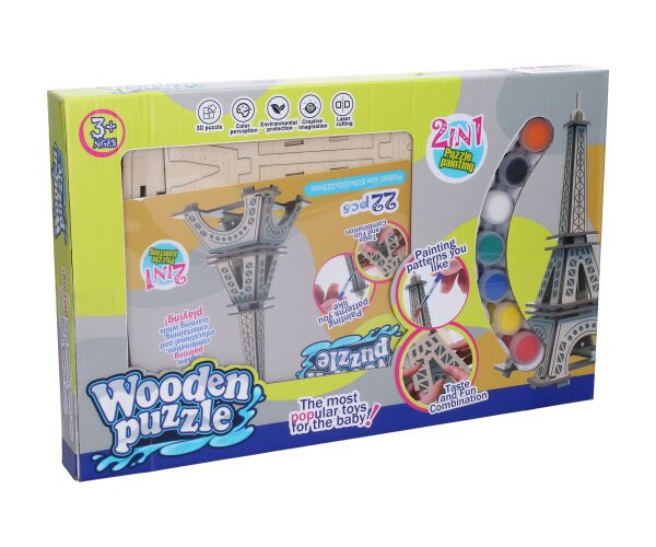 Puzzle 3D dřevěné s barvami Eiffelova věž