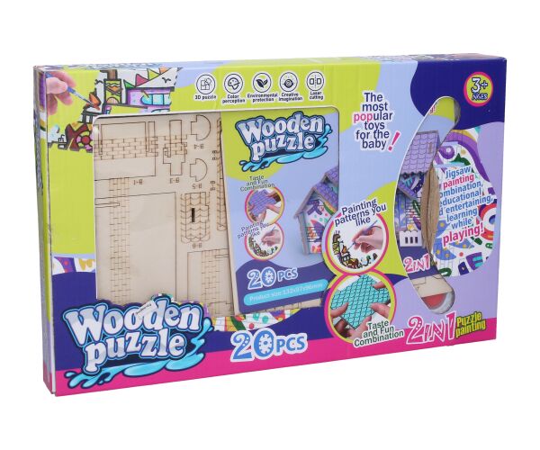 Puzzle 3D dřevěné dům s barvami