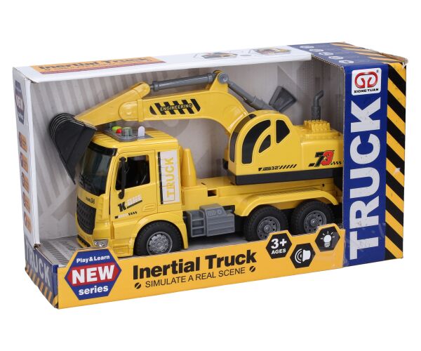 Auto stavební bagr na setrvačník s efekty 28 cm