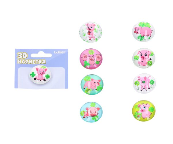 Magnet skleněný prasátko pro štěstí 3,5 cm mix