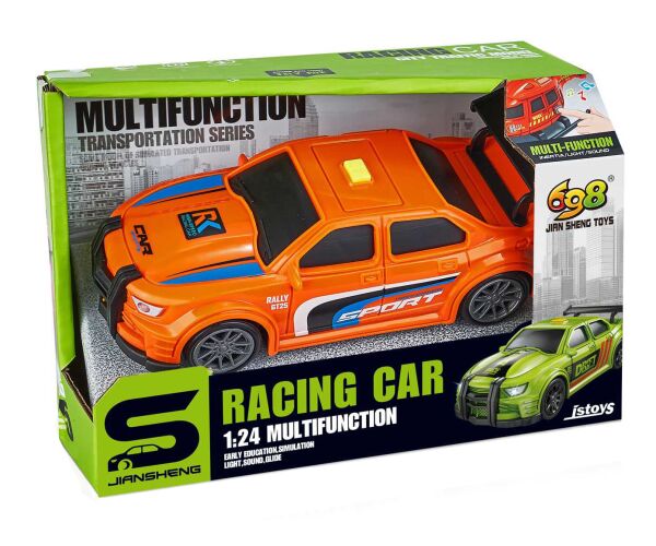 Auto závodní oranžové s efekty 16 cm