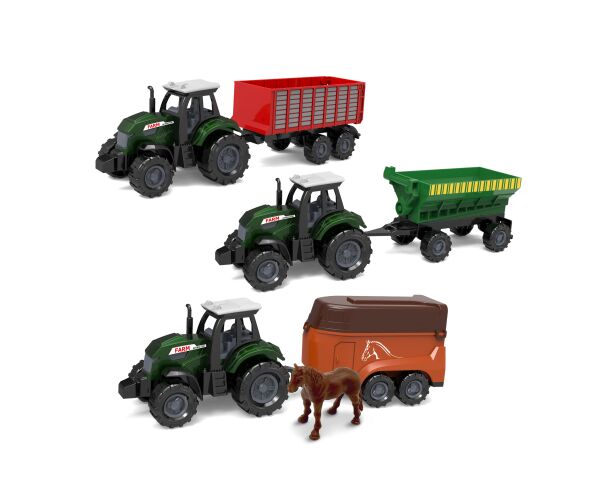 Traktor s přívěsem kov/plast 17 cm