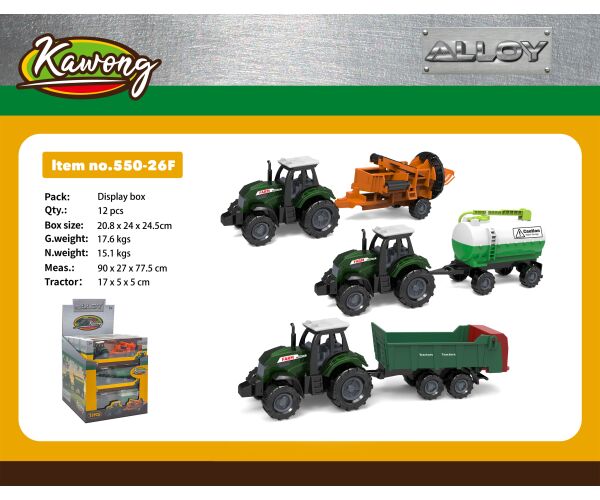 Traktor s příslušenstvím kov/plast 17 cm