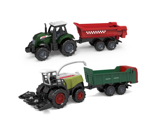 Traktor a kombajn s vlečkami kov/plast set 19,5 cm