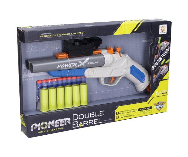 Puška Pioneer Double Barrel s pěnovými náboji a patronami 37 cm