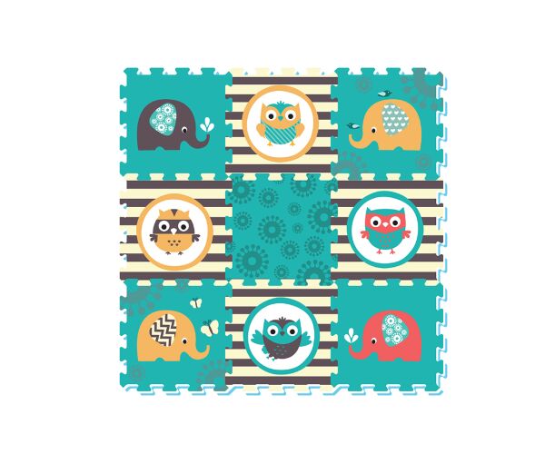 Bloky měkké - Sova a slon 9 ks 32x32 cm