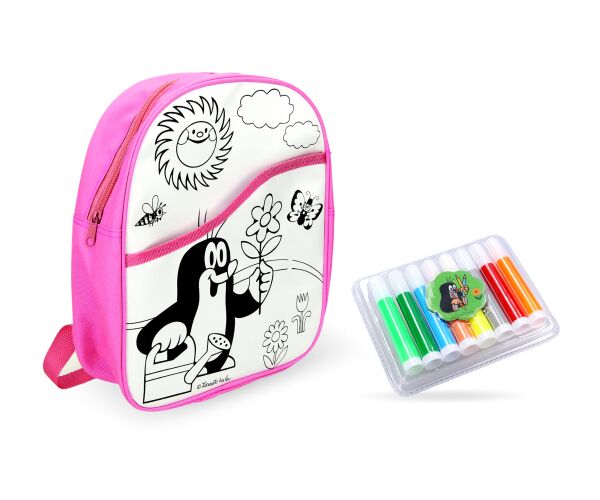 Batoh Krtek vymalovávací růžový 30 cm + 8 fixů