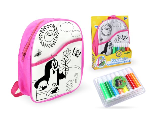 Batoh Krtek vymalovávací růžový 30 cm + 8 fixů