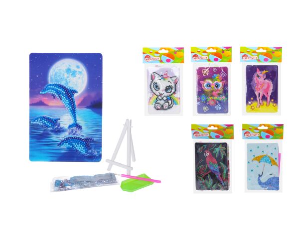 Kreativní set diamond painting 10x15 cm MIX + stojánek