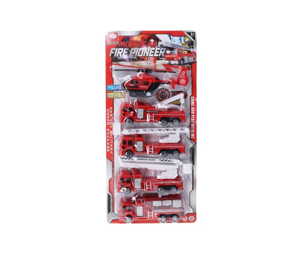 Hasičský set auto na zpětné natažení 17 cm 5 ks